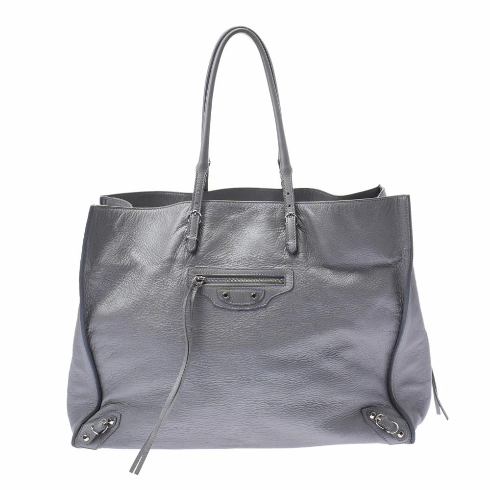 BALENCIAGA The Paper Metallic Gray Calfskin Tote Bag